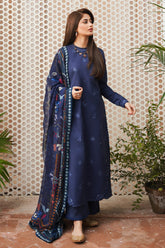 SERAN-3PC DHANAK EMBROIDERED SHIRT WITH COURTRAI WOOL PRINTED SHAWL & TROUSER-3511