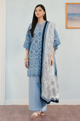 SUMMER-3PC LAWN EMBROIDERED SHIRT WITH CHIFFON PRINTED DUPATTA AND TROUSER-4637