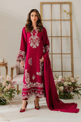 WINTER-3PC DHANAK EMBROIDERED SHIRT WITH DHANAK SHAWL AND TROUSER-4296
