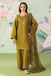 WINTER-3PC DHANAK SEQUIN EMBROIDERED SHIRT WITH COTTON NET EMBROIDERED DUPATTA AND TROUSER-4194