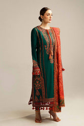 WINTER-3PC DHANAK EMBROIDERED SHIRT WITH COURTRAI PRINTED SHAWL AND TROUSER-
