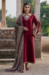 WINTER-3PC DHANAK EMBROIDERED SHIRT WITH COURTRAI PRINTED SHAWL & TROUSER-4363