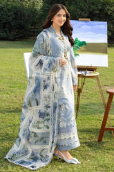 WINTER-3PC DHANAK EMBROIDERED SHIRT WITH COUTRAI PRINTED SHAWL AND TROUSER-5100