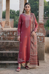 WINTER-3PC DHANAK EMBROIDERED SHIRT WITH WOOL PRINTED SHAWL & TROUSER-5017