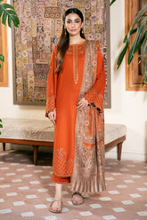WINTER-3PC DHANAK EMBROIDERED SHIRT WITH WOOL PRINTED SHAWL AND TROUSER-5035