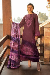 WINTER-3PC DHANAK EMBROIDERED SHIRT WITH COURTRAI PRINTED SHAWL & DHANAK TOUSER-4123