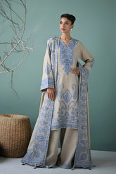 WINTER-3PC DHANAK EMBROIDERED SHIRT WITH DHANAK EMBROIDERED SHAWL AND EMB TROUSER-5270