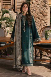 WINTER-3PC DHANAK EMBROIDERED SHIRT WITH COUTRAI PRINTED SHAWL AND TROUSER-5322