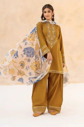 WINTER-3PC DHANAK EMBROIDERED SHIRT WITH WOOL PRINT SHAWL AND EMB TROUSER-5070