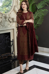 WINTER-3PC DHANAK EMBROIDERED SHIRT WITH DHANAK EMBROIDERED SHAWL AND TROUSER-5001