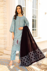 WINTER-3PC KHADDAR EMBROIDERED SHIRT WITH VELVET EMBROIDERED READY TO WEAR SHAWL-1522