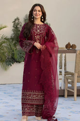 SUMMER-3PC LAWN EMBROIDERED SHIRT WITH ORGANZA EMBROIDERED DUPATTA AND EMB TROUSER-4532