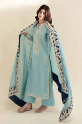 WINTER-3PC DHANAK EMBROIDERED SHIRT WITH CHIFFON EMB DUPATTA AND TROUSER-5088
