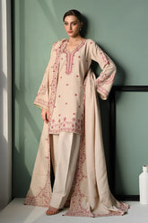 WINTER-3PC DHANAK EMBROIDERED SHIRT WITH DHANAK EMBROIDERED SHAWL AND TROUSER-4352