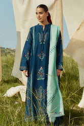 WINTER- 3PC KHADDAR EMBROIDERED SHIRT WITH COURTAI WOOL PRINT SHAWL AND TROUSER-3337