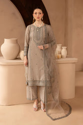 SUMMER-3PC LAWN SEQUIN EMBROIDERED SHIRT WITH ORGANZA EMBROIDERED DUPATTA AND EMB TROUSER-4534