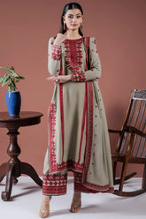 SUMMER-Lawn 3pc Embroidered Shirt With Lawn Embroidered Dupatta & Embroidered Trouser-3563