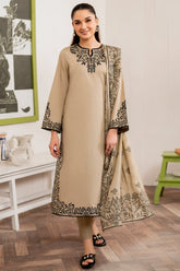WINTER-3PC DHANAK EMBROIDERED SHIRT WITH WOOL PRINTED SHAWL AND TROUSER-5064