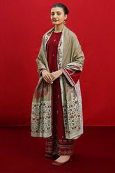 WINTER-3PC DHANAK EMBROIDERED SHIRT WITH COUTURE PRINTED SHAWL & EMB TROUSER-3363