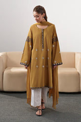 WINTER-3PC DHANAK EMBROIDERED SHIRT WITH DHANAK SHAWL AND EMB TROUSER-4335