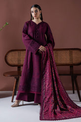 WINTER-3PC DHANAK EMBROIDERED SHIRT WITH COURTRAI PRINTED SHAWL & TOUSER-4219