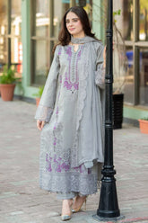 WINTER-3PC DHANAK EMBROIDERED SHIRT WITH CHIFFON EMBROIDERED DUPATTA AND TROUSER-5211