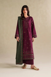 WINTER-3PC DHANAK EMBROIDERED SHIRT WITH DHANAK EMBROIDERED SHAWL AND TROUSER-5145