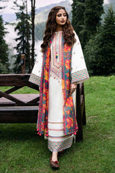 WINTER-3PC DHANAK EMBROIDERED SHIRT WITH WOOL PRINT SHAWL AND TROUSER-4006
