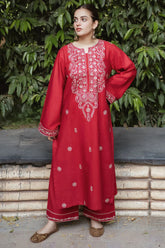 WINTER-2PC DHANAK EMBROIDRED SHIRT WITH AND EMBROIDRED TROUSER-3331