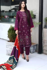 WINTER-3PC KHADDAR CUTWORK EMBROIDERED SHIRT WITH KASHMIRI JACQUARD WOOL SHAWL-1550