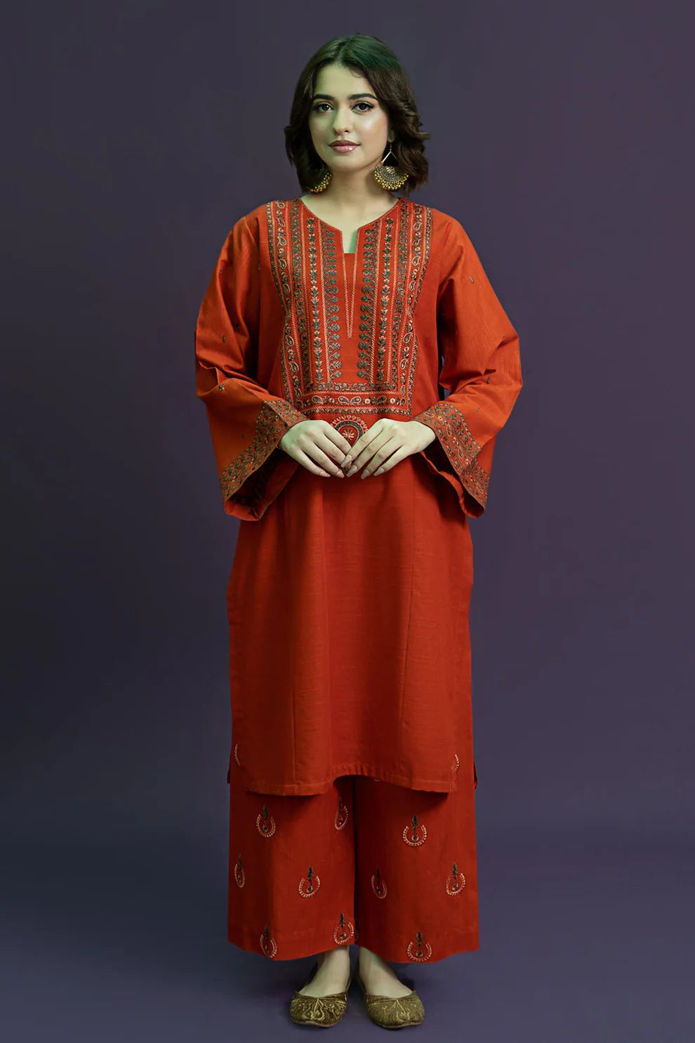 WINTER-2PC DHANAK EMBROIDRED SHIRT WITH AND EMBROIDRED TROUSER-3126