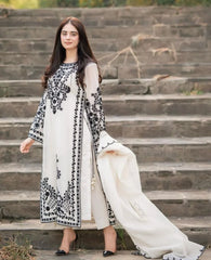 WINTER-3PC DHANAK EMBROIDERED SHIRT WITH DHANAK EMBROIDERED SHAWL & TROUSER-4205
