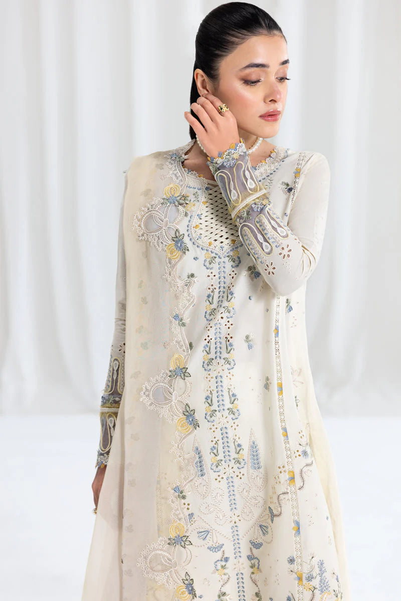 SUMMER- 3PC LAWN EMBROIDERED SHIRT WITH NET EMBROIDERED DUPATTA AND TROUSER -3801