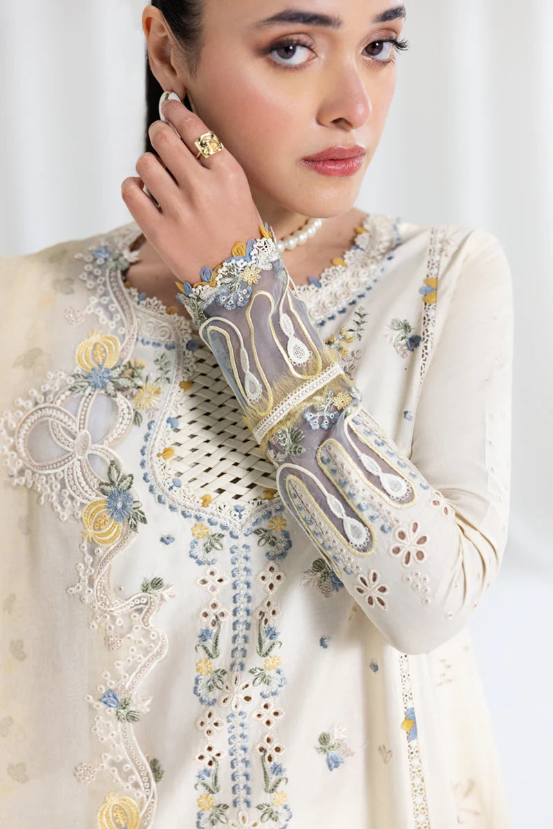 SUMMER- 3PC LAWN EMBROIDERED SHIRT WITH NET EMBROIDERED DUPATTA AND TROUSER -3801