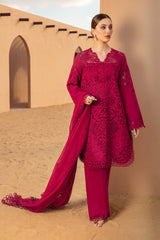 SUMMER-3PC LAWN CHIKANKAARI EMBROIDERED SHIRT WITH KHADDI NET EMBROIDERED DUPATTA AND TROUSER-4647
