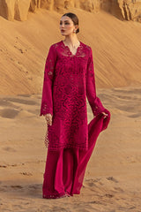 SUMMER-3PC LAWN CHIKANKAARI EMBROIDERED SHIRT WITH KHADDI NET EMBROIDERED DUPATTA AND TROUSER-4647