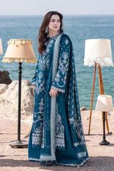 WINTER-3PC DHANAK HEAVY EMBROIDERED SHIRT WITH DHANAK EMB SHAWL AND EMB TROUSER-5137