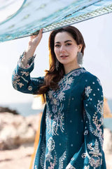 WINTER-3PC DHANAK HEAVY EMBROIDERED SHIRT WITH DHANAK EMB SHAWL AND EMB TROUSER-5137