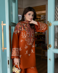 WINTER-3PC DHANAK EMBROIDERED SHIRT WITH DHANAK EMBROIDERED SHAWL AND EMB TROUSER-5236