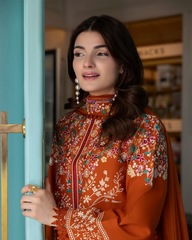 WINTER-3PC DHANAK EMBROIDERED SHIRT WITH DHANAK EMBROIDERED SHAWL AND EMB TROUSER-5236