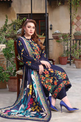 WINTER-3PC DHANAK EMBROIDERED SHIRT WITH COURTRAI PRINTED SHAWL & TROUSER-4316
