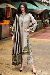 WINTER-3PC KHADDAR PRINTED EMB SHIRT WITH KHADDAR PRINTED DUPATTA AND PRINT TROUSER-2664