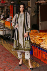 WINTER-3PC KHADDAR PRINTED EMB SHIRT WITH KHADDAR PRINTED DUPATTA AND PRINT TROUSER-2664