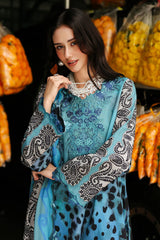 WINTER-3PC KHADDAR PRINTED EMB SHIRT WITH KHADDAR PRINTED DUPATTA AND PRINT TROUSER-2665