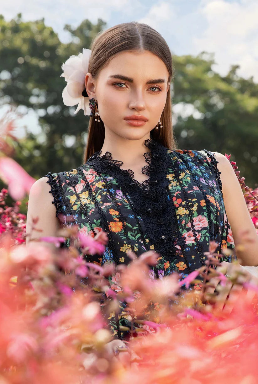 SUMMER-3PC LAWN PRINTED EMB SHIRT WITH CHIFFON PRINT DUPATTA AND PRINT TROUSER-2504