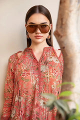 SUMMER-3PC LAWN PRINTED EMB SHIRT WITH CHIFFON PRINT DUPATTA AND PRINT TROUSER-2505