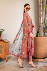 SUMMER-3PC LAWN PRINTED EMB SHIRT WITH CHIFFON PRINT DUPATTA AND PRINT TROUSER-2505