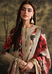 WINTER-3PC SHAMOZ SILK PRINT EMBROIDERED SHIRT WITH SOFT SILK PRINT EMBROIDERED DUPATTA & EMB SILK TROUSER-1706