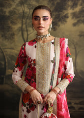 WINTER-3PC SHAMOZE SILK PRINTED EMBROIDERED SHIRT WITH SOFT SILK PRINTED EMB DUPATTA & EMB TROUSER-1722