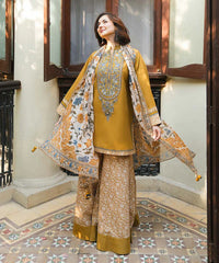 WINTER-3PC KHADDAR PRINTED EMB SHIRT WITH KHADDAR PRINTED DUPATTA AND PRINT TROUSER-2668